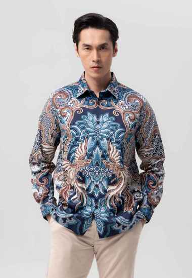 MANZONE - Kemeja Batik Lengan Panjang Harkawan Modern Fit - Navy Navy_Mix M