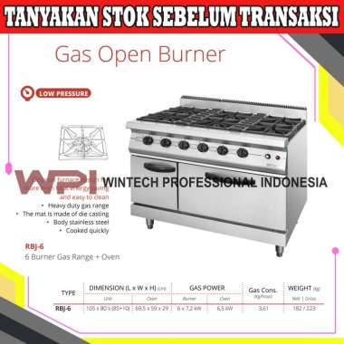 RBJ-6 Gas Open Burner With Oven - Kompor Komersial 6 Burner + Oven Low Pressure Body Stainless RBJ6 