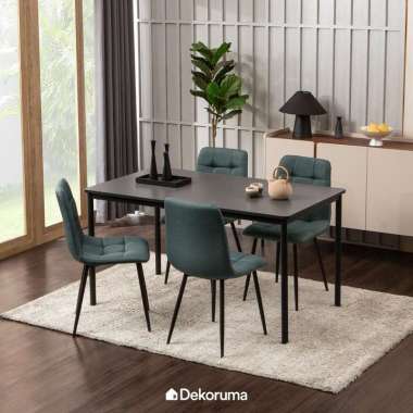 Dekoruma ASANO Set Meja Makan dan 4 Kursi Woven / Set Meja MDF Kursi Cafe Minimalis - Abu