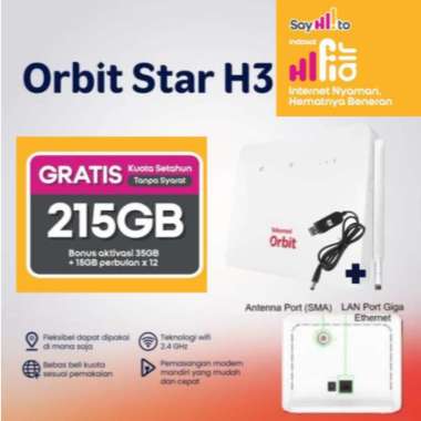 STORE707 Modem Wifi Rumahan Unlock Semua Kartu Huawei B313 Logo Orbit Free Kartu TRI 215GB Setahun 2
