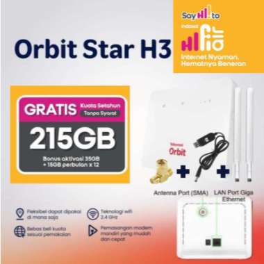 STORE707 Modem Wifi Rumahan Unlock Semua Kartu Huawei B313 Logo Orbit Free Kartu TRI 215GB Setahun 2