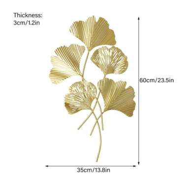 Hiasan Dekorasi Pajangan Dinding Daun Besi Emas Gold Metal Luxury Clai D.5Daun 60x35x3