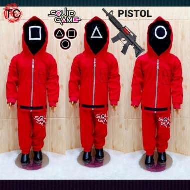 KOSTUM SETELAN KAOS ANAK SQUID GAME GRATIS DAN TOPENG TERBARU - 2-3 tahun squid game mera
