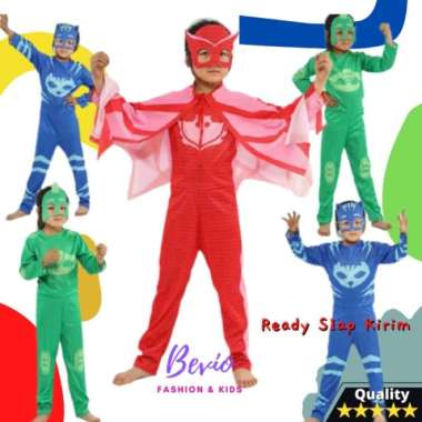 BAJU KOSTUM PJ MASKS ANAK KARAKTER GECKO OWLETTE CAT LAKI CEWEK - L Merah