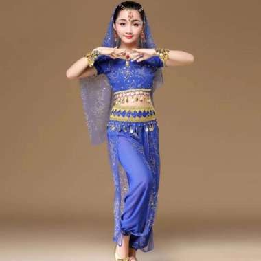 INDIA BELLY DANCE COSTUME HALOWEEN KOSTUM ANAK BAJU TARI PERUT ARABIAN - Biru L