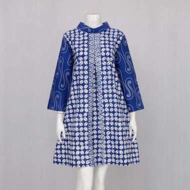 TUNIK BATIK GIPSI GARUTAN 02| DRESS BATIK WANITA MODEL FLUI M Biru bca 01