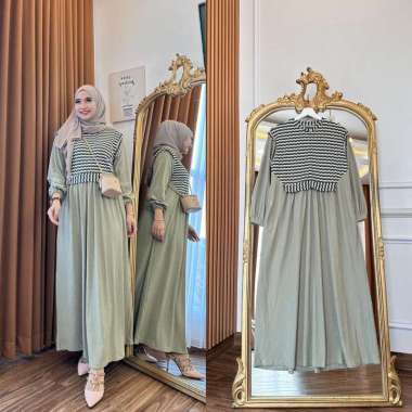 Clara Dress - Gamis mix Rompi Knit - Dress casual wanita - Gamis muslim kekinian SAGE