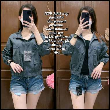 1238 Jaket Crop Top Parasut Wanita Korean Style/Jacket Crop Parasut Wanita Korean Style hitam
