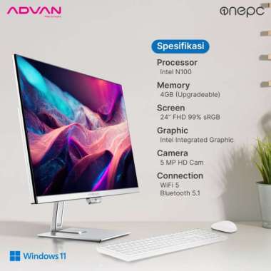 Advan All In One PC AIO One PC Intel N100 4GB/128GB Windows 11 Original