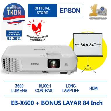 Projector Epson X600 sudah TKDN + bonus Screen Projector 84 X 84 inch