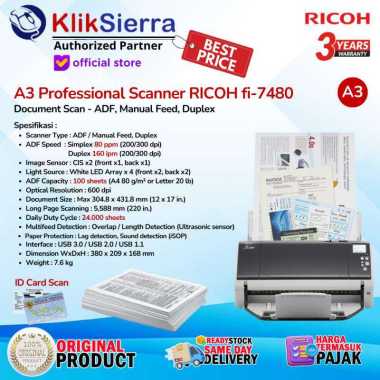 RICOH fi-7480 Document Scan A3 80 ppm ADF / Manual Feed, Duplex 160 ipm - FUJITSU fi7480 Scanner Col