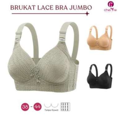 Chelyne BH Wanita B937 Full Cup Brukat Lace Bra - Big Size Bra 38/44 Cup C - BH Jumbo. Hitam 42/95