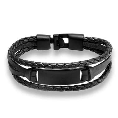 ROMULUS PU LEATHER BRACELET gelang tali gelang pria gelang kulit + FREE BREWYN POUCH BLACK