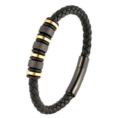 REUBEN GENUINE LEATHER BRACELET gelang tali gelang pria gelang kulit + FREE BREWYN POUCH BLACK