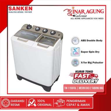 SANKEN TW-1155FGL / TW1155FGL MESIN CUCI 2 TABUNG TWIN TUB 9 KG RESMI