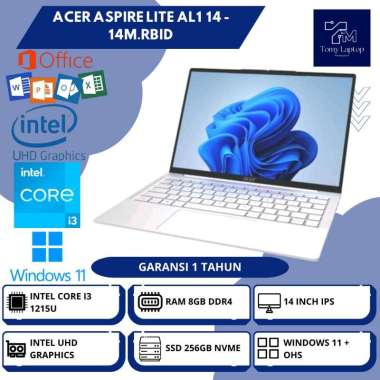 LAPTOP BARU ACER ASPIRE LITE AL1 14 INTEL CORE I3-1215U INTEL UHD RAM 8GB DDR4 SSD 256GB NVME 14INCH