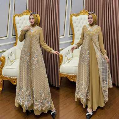 Kiukiu Rihanna Dress Brukat Outer Mewah Gamis Tile Brukat Mutiara - Gamis Mewah Brukat CREAM