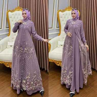 Kiukiu Rihanna Dress Brukat Outer Mewah Gamis Tile Brukat Mutiara - Gamis Mewah Brukat LAVENDER