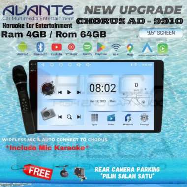 Avante Chorus Karaoke Android 9.5" inch 4/64 GB Head Unit AD-9910 Tape Mobil TV + Kamera Mundur