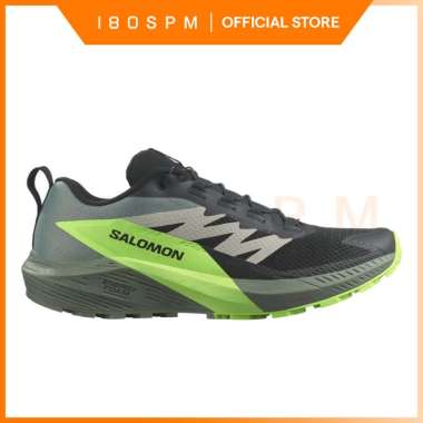 SALOMON - Sense Ride 5, Men's Trail Running Shoes, Black / Laurel Wreath / Green Gecko - Sepatu Trai