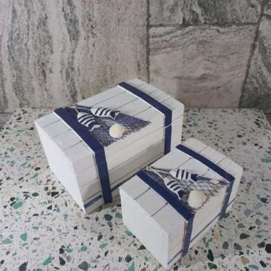 Kotak Kayu Motif Jaring Ikan Dekorasi Pajangan Tema Laut Home Decor