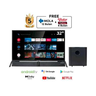 POLYTRON Smart Google LED TV 32 Inchi + Soundbar SWF-0241 PLD-32BG5058 Garansi Resmi
