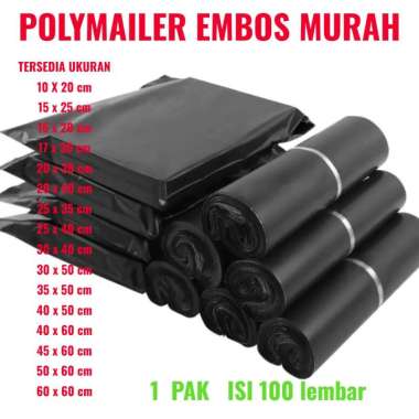 1 ikat / isi100pcs POLYMAILER HITAM EMBOS UK. 45x65cm kantong plastik packing ada lem poly mailer WA