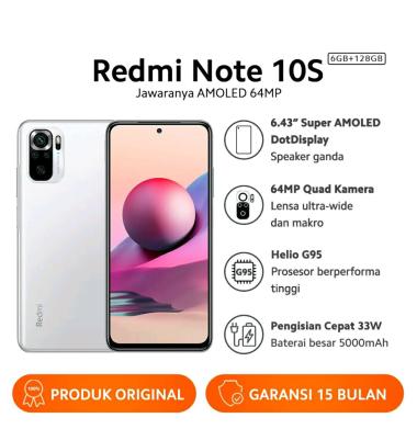 Xiaomi Redmi Note 10s Ram 6/128Gb Garansi Resmi Pebble White