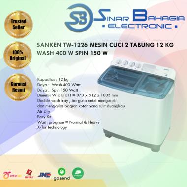 SANKEN TW-1226 MESIN CUCI 2 TABUNG 12 KG WASH 400 W SPIN 150 W (NEW) (KHUSUS BANDUNG)