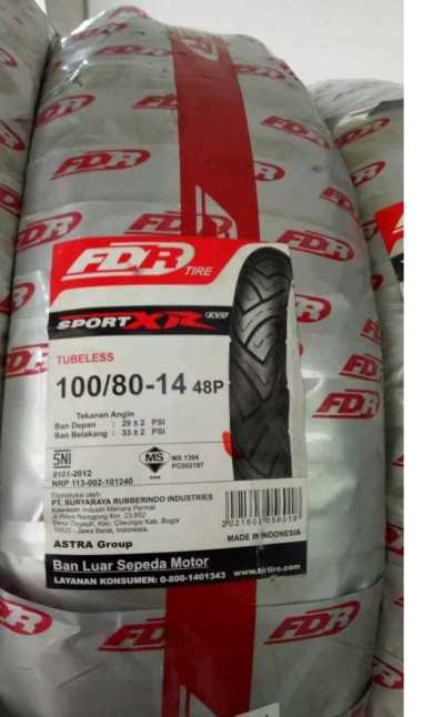 PAKETAN BAN FDR 100/80-14 & 120/70-14 SPORT XR TUBELESS