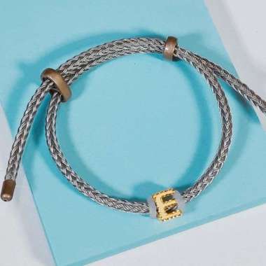 Gelang Tali Liontin Huruf E Balok Koleksi Josean Elegant Emas Asli