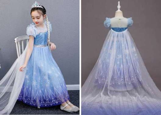 KOSTUM FROZEN ELSA 37 DRESS PRINCESS BAJU ANAK TANGAN BALON MANIK - 150