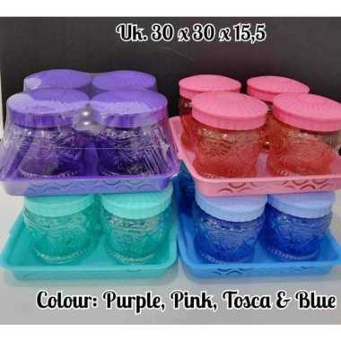 Toples set nampan plastik /toples set isi 4 + nampan toples warna toples lebaran toples kue