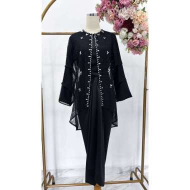 ONESET CLARISA - OUTFIT KONDANGAN- OUTER BRUKAT PREMIUM - SETELAN ROK LILIT MODERN M HITAM