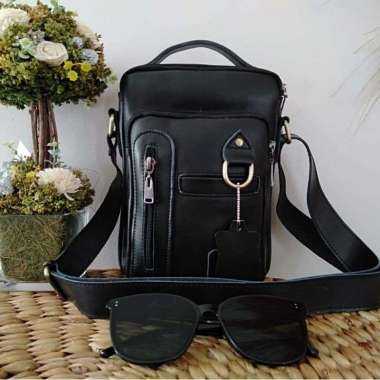 Verish Tas Selempang Pria / Tas Kulit Pria 100% ORIGINAL Kulit Sapi Asli Garut Pull up Premium Hitam