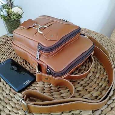 Verish Tas Selempang Pria / Tas Kulit Pria 100% ORIGINAL Kulit Sapi Asli Garut Pull up Premium Tan