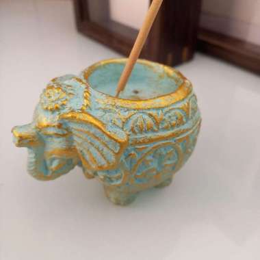 Patung Batu Miniatur Hiasan Meja Ganesha Tempat Lilin Wadah Dupa Copper Green