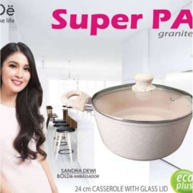 Bolde Superpan Casserole 24cm Lid Glass Beige Blackpink - Panci Bolde Plus Tutup Kaca 24cm Beige
