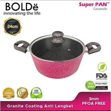 Bolde Superpan Casserole 24cm Lid Glass Beige Blackpink - Panci Bolde Plus Tutup Kaca 24cm Blackpink