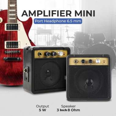 TS Amplifier Mini Gitar Elektrik 5W MA-5 Amplifier Ampli Bekas Headphone Akustik Subwoofer Murah Guitar Distorsi Portable Efek Listrik Elektrik Sec IH Hitam