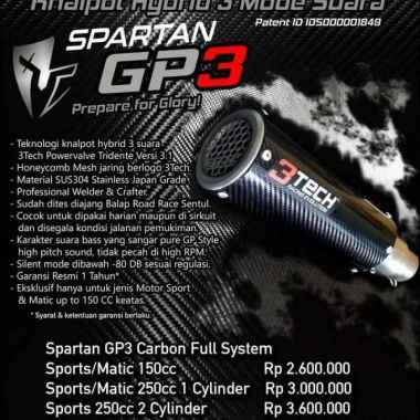 Knalpot 3 suara tipe Spartan GP3 (150cc) Carbon Edition Fullsistem