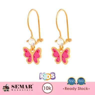 Anting Emas Anak Baby Colour Fuschia Burtterfly Gold 10K Semar Nusantara