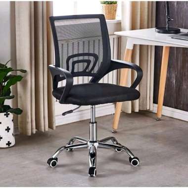 Kursi Kantor Jaring Kursi Staff Kaki Stainless Hidrolik Hitam