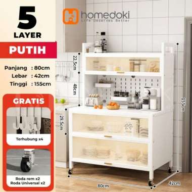 Homedoki Rak dapur / rak lemari dapur / Rak oven microwave / lemari 80*42*155cm Putih