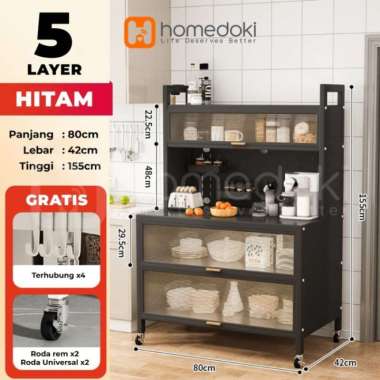 Homedoki Rak dapur / rak lemari dapur / Rak oven microwave / lemari 80*42*155cm Hitam