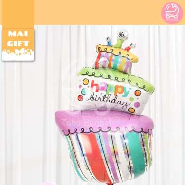 Mai Gift Balon Foil Ulang Tahun Kue Tart Bulat Lucu Pesta Dekorasi Anak Bayi Souvenir Kado Kue Tart