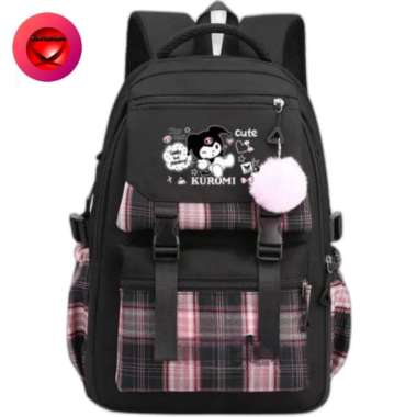 Tas sekolah anak motif kuromi size besar cocok anak SD - Hitam Hitam