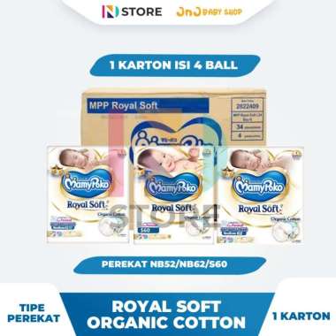 Mamypoko Royal Soft Perekat NB62/NB52/S60 1 Karton isi 4 Ball RS PREKAT S60 1 KTN