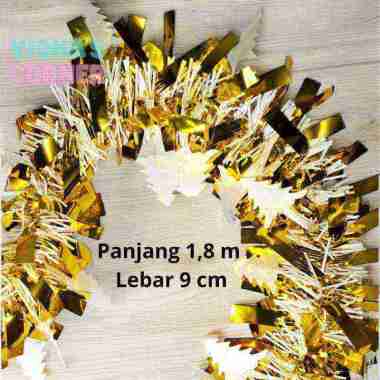 Slinger Natal Tebal 2 Meter - Hiasan Pohon Natal Hijau Salju Panjang 9cm Putih Merah Silver Biru Ema