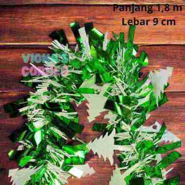 Slinger Natal Tebal 2 Meter - Hiasan Pohon Natal Hijau Salju Panjang 9cm Putih Merah Silver Biru Ema